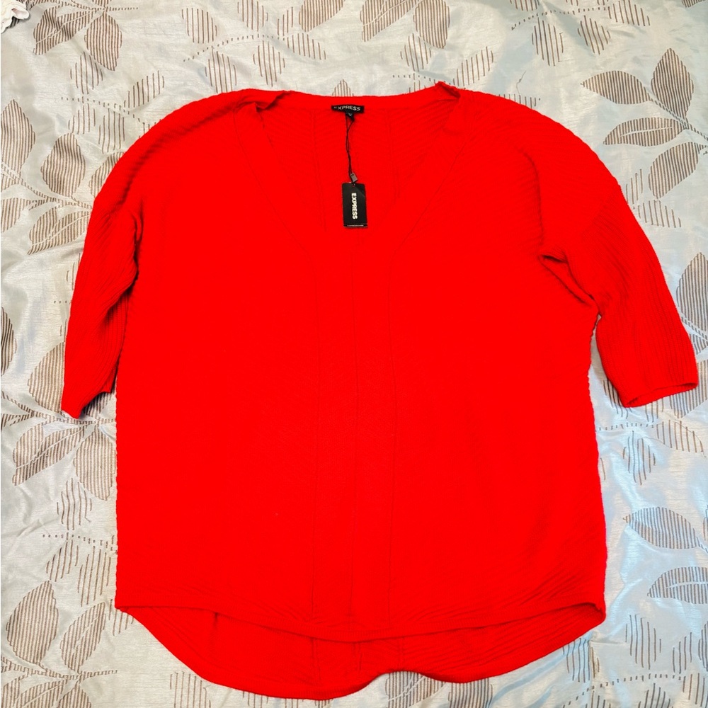 🔥 NWT Express Bold Red V-Neck Sweater | Size L